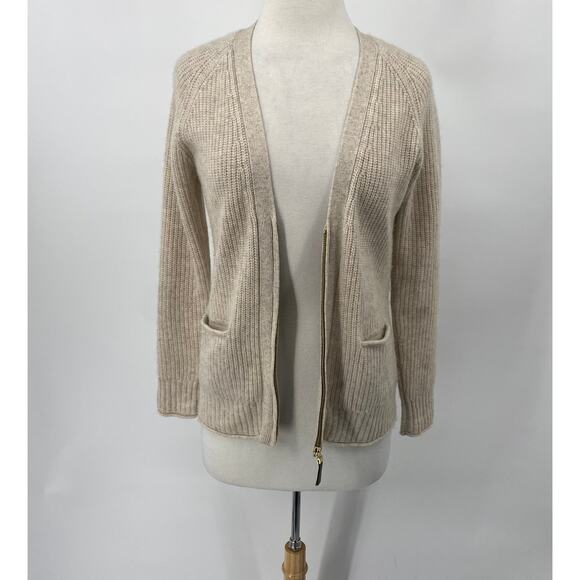Michael Michael Kors Cashmere Cardigan Zip Front V Neck Pockets Beige Womens XS - Picture 6 of 10